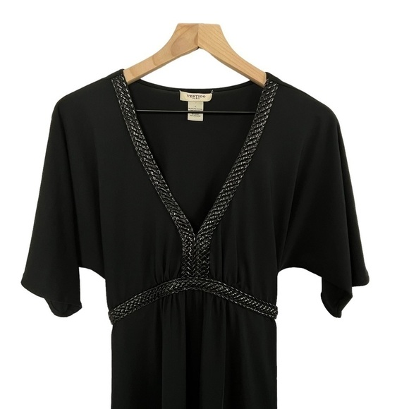 Vertigo Paris Vegan Leather Braided V-Neck Dress. Attached Tie Back. Large - Picture 3 of 6